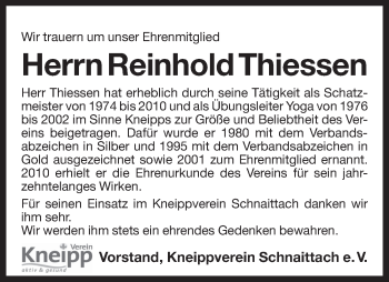 Traueranzeige von Reinhold Thiessen von Pegnitz-Zeitung